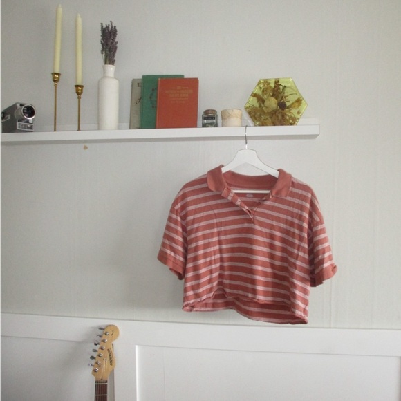 Striped Cropped Polo Shirt - Picture 2 of 3